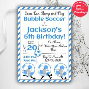 Bubble Soccer Birthday Invitation Instant Download