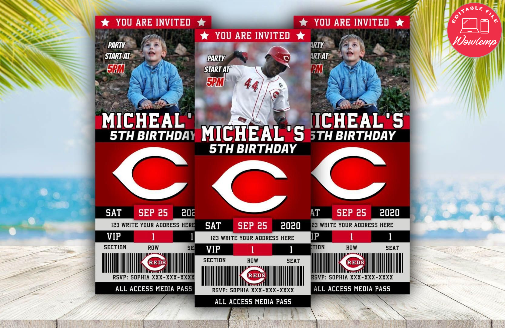 Editable Cincinnati Reds Birthday Ticket Invitations DIY Wowtemp