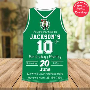 Boston Celtics Jersey Birthday Invitation Instant Download