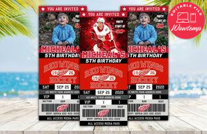 Editable Detroit Red Wings Birthday Ticket Party Invitations Instant Download