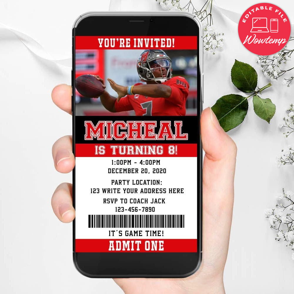 Electronic Tampa Bay Buccaneers Electronic Invite Birthday Flyer Instant Download