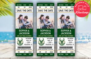 Editable Milwaukee Bucks Save The Date Wedding Engagement Announcement Ticket Invitation Instant Download