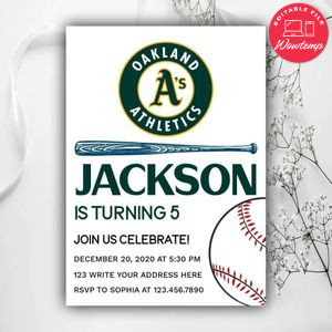 Printable Oakland Athletics Birthday Invitations Instant Download