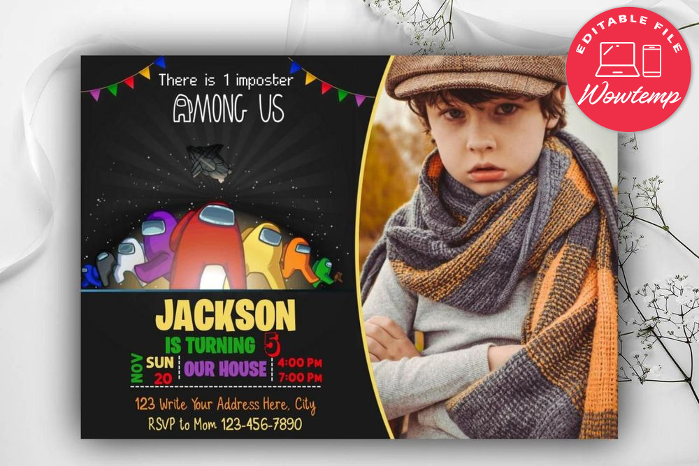 Among Us With Photo Birthday Flyer Customizable Template Instant Download