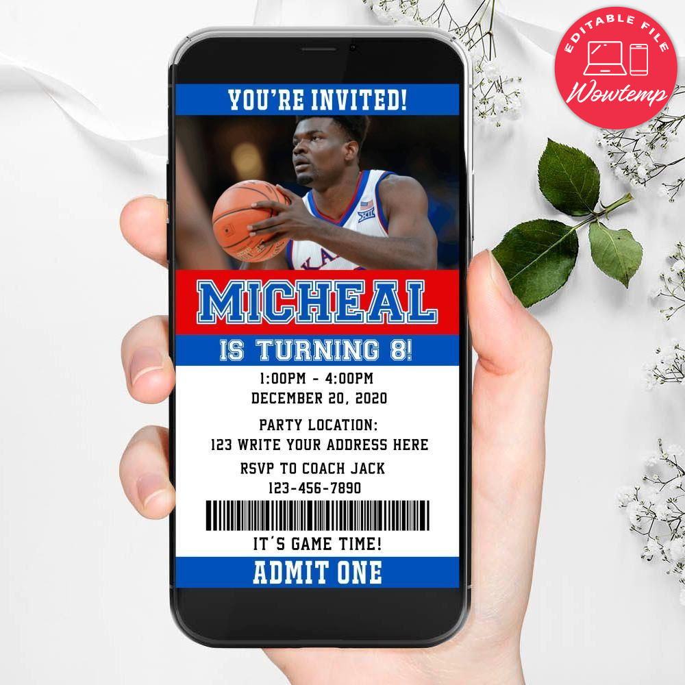 Electronic Kansas Jayhawks Ticket Electronic Invite Birthday Invitations Instant Download