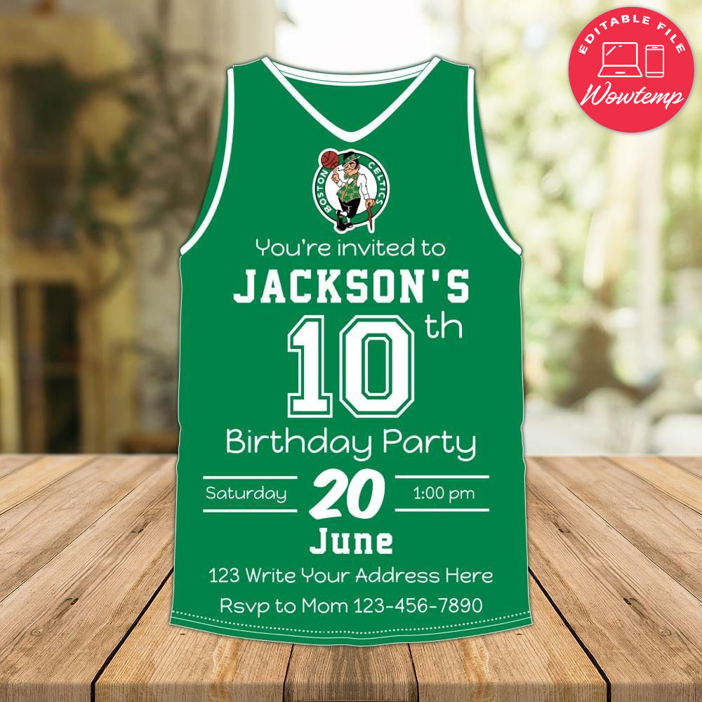 Boston Celtics Jersey Birthday Flyer Instant Download