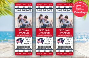 Editable Columbus Blue Jackets Save The Date Wedding Engagement Announcement Ticket Invitation Instant Download
