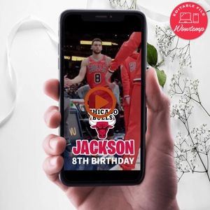 Chicago Bulls Birthday Video Invitation Digital Template Customizable Instant Download