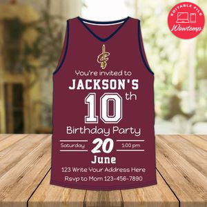 Cleveland Cavaliers Jersey Birthday Invitation Instant Download