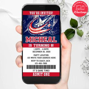 Electronic Columbus Blue Jackets Electronic Invite Birthday Invitations Instant Download