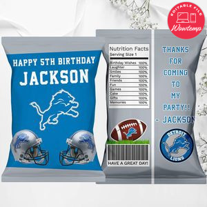 Printable Detroit Lions Birthday Chip Bags Instant Download