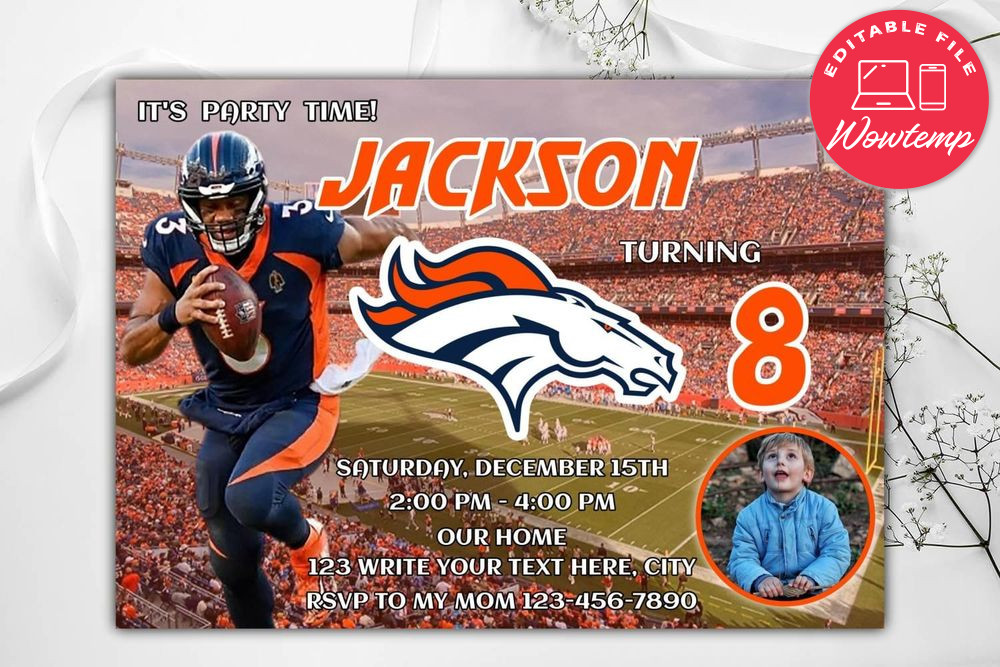 Denver Broncos Birthday Flyer Template to Print at Home Instant Download