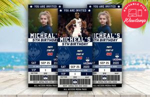 Editable Connecticut Huskies Birthday Ticket Invitations Instant Download