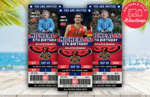 Editable Atlanta Hawks Basketball Birthday Ticket Invitations Instant Download