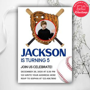 Printable Baseball With Photo Birthday Invitations Instant Download
