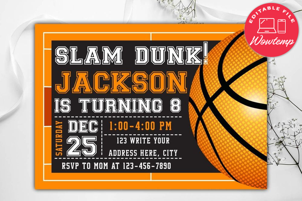 Slam Dunk Birthday Flyer Instant Download