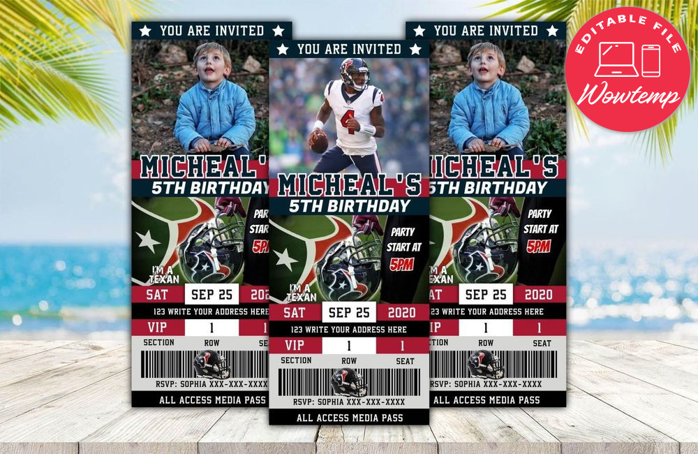 Editable Houston Texans Birthday Ticket Invite Instant Download
