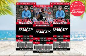 Editable Cincinnati Bearcats Birthday Ticket Invitations Instant Download
