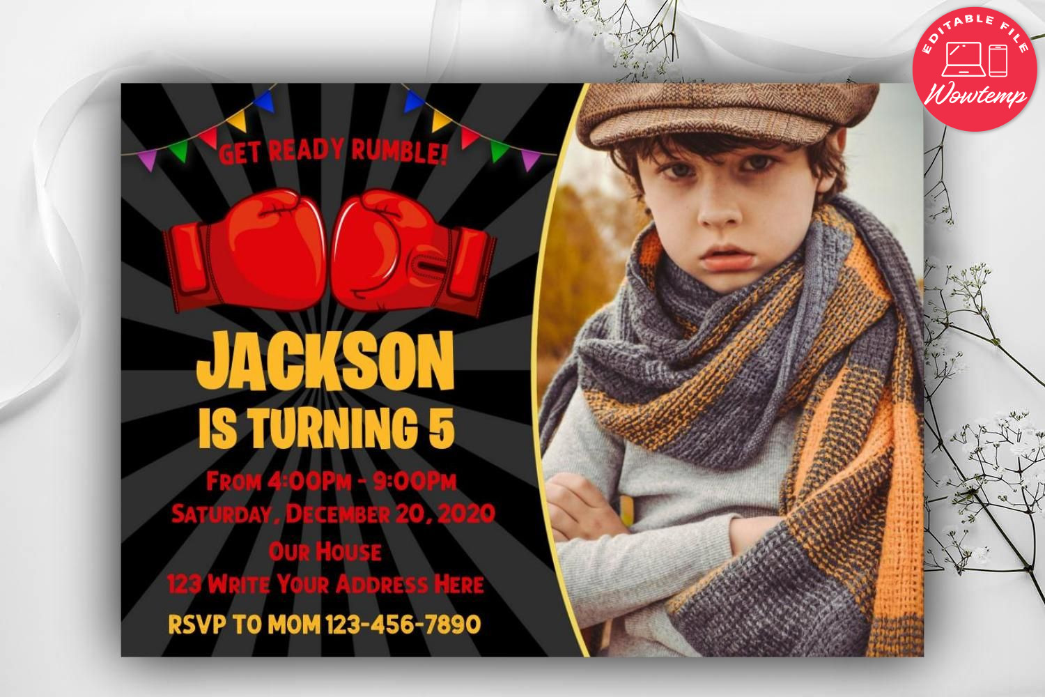 Printable Boxing Birthday Invitation With Photo Instant Download | Wowtemp