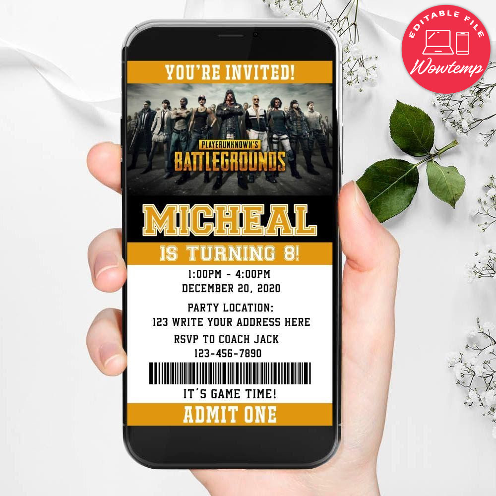 Electronic Playerunknown's Battlegrounds Electronic Invite Birthday Flyer DIY