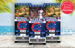 Chicago Cubs Birthday Ticket Party Invitations Instant Download