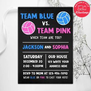 Volleyball Team Pink Or Team Blue Invitation Instant Download