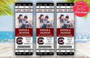 Editable South Carolina Gamecocks Save The Date Wedding Engagement Announcement Ticket Invitation Instant Download
