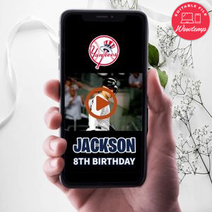 New York Yankees Birthday Video Invitation Digital Template Customizable Instant Download
