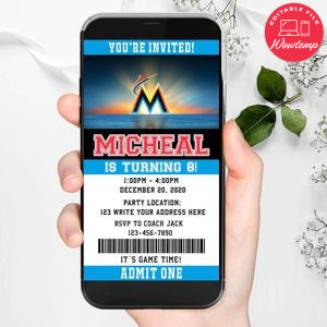 Electronic Miami Marlins Birthday Flyer Instant Download