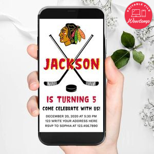 Electronic Chicago Blackhawks Electronic Invite Birthday Invitation Template Instant Download