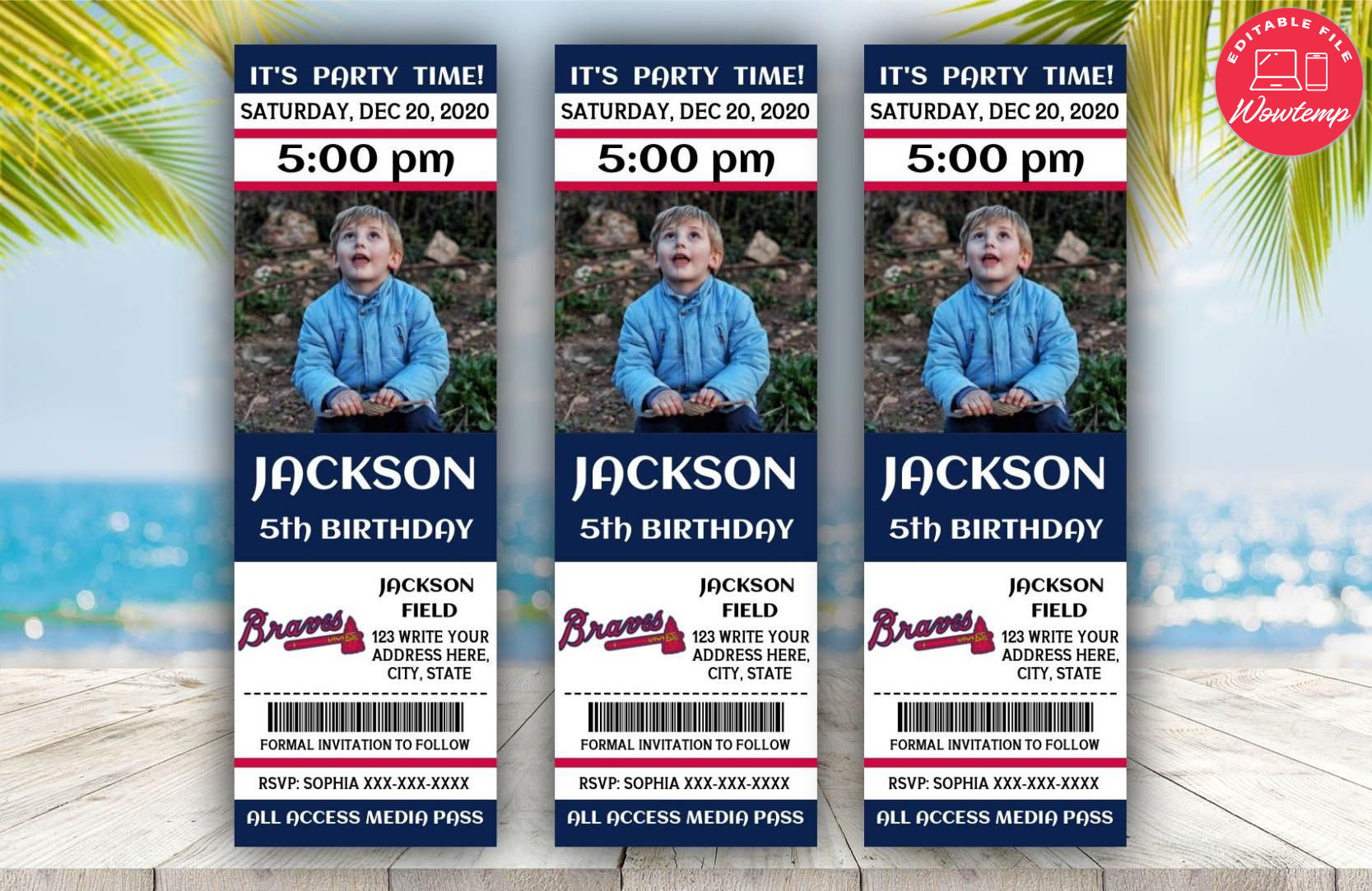 Printable Atlanta Braves Birthday Ticket Invitations DIY | Wowtemp