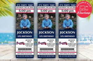 Printable Atlanta Braves Birthday Ticket With Photo Invitation Instant Download