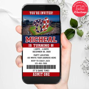 Electronic Washington Nationals Birthday Flyer Instant Download
