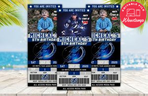 Editable Tampa Bay Lightning Birthday Ticket Invitations Instant Download