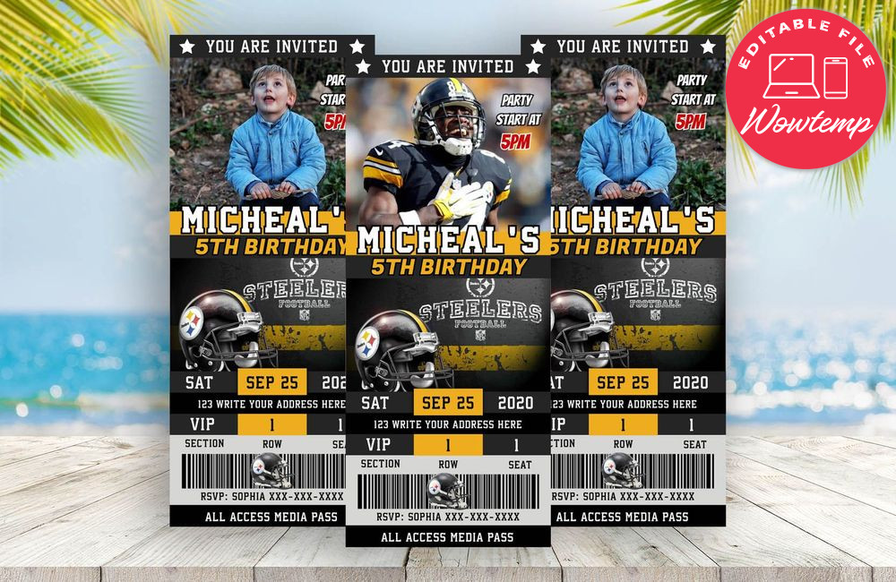 Editable Pittsburgh Steelers Birthday Ticket Invites Instant Download