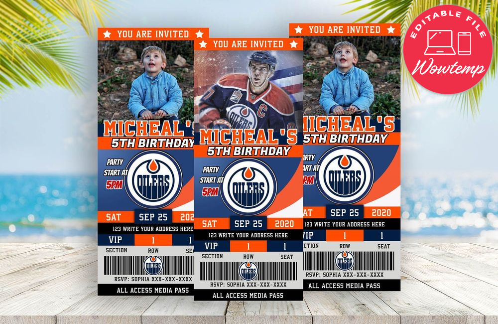 Editable Edmonton Oilers Birthday Ticket Invitations Instant Download