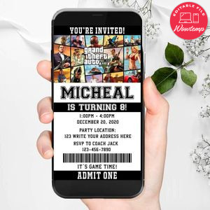 Electronic GTA Ticket Electronic Invite Birthday Invites Instant Download