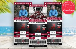 Alabama Crimson Tide Ticket Birthday Editable Templates Instant Download