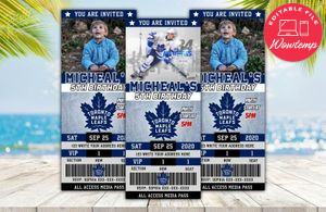 Editable Toronto Maple Leafs Birthday Ticket Party Invitations Instant Download