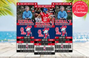 Ole Miss Rebels Birthday Ticket Party Invitations Instant Download