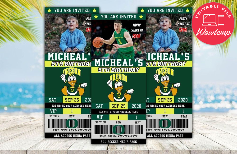 Oregon Ducks Basketball Ticket Birthday Editable Templates Instant Download