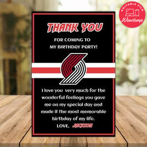 Portland Trail Blazers Thank you card Instant Download