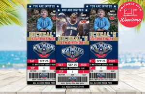 Editable New Orleans Pelicans Birthday Ticket Invitations Instant Download
