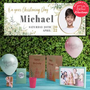 Christening Day Banner Customizable Template Instant Download