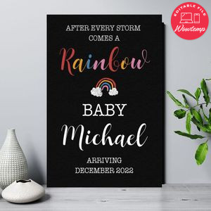 Rainbow Pregnancy Announcement Chalkboard Sign Customizable Template Instant Download