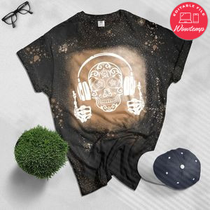Sugar skull dj head phone Bleached T-shirt