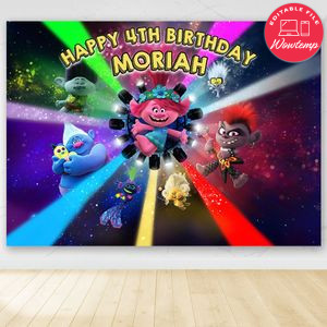 Trolls World Tour Birthday Party Banner Backdrop Printable Instant Download