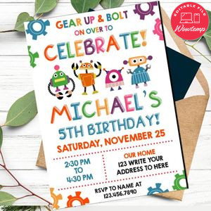 Robot Birthday Flyer Customizable Template Instant Download