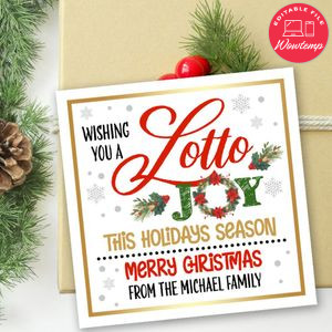 Christmas Lottery Ticket Gift Tag Customizable Template Instant Download