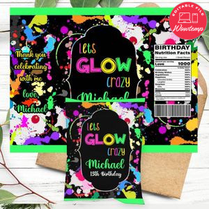 Lets Glow crazy Birthday Chip Bag Digital File Instant Download